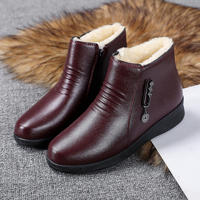 Bottines en cuir noir femme peluche confortable-Mia