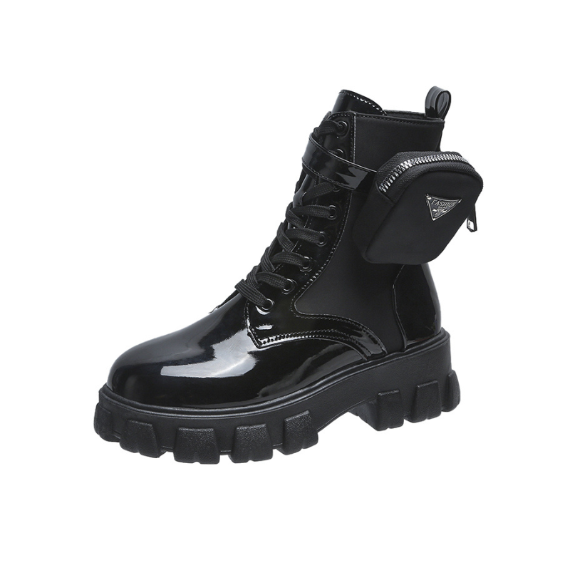 Bottines en cuir noir femme brillante moto-Paula