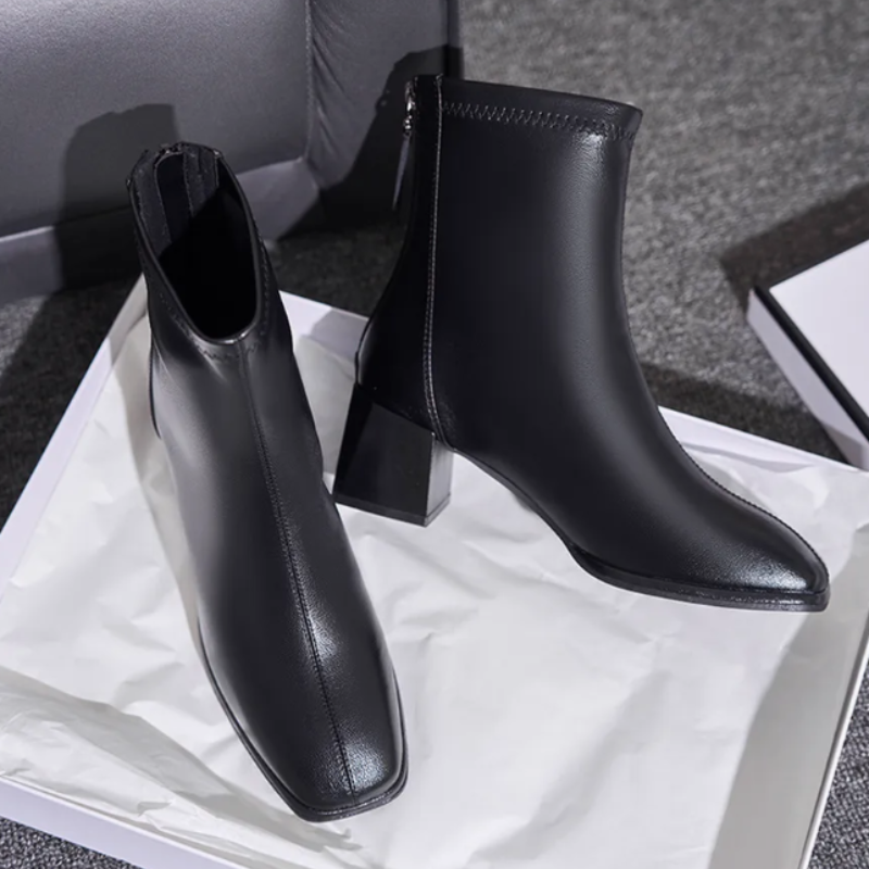 Bottines femme noir talon fermeture éclair tendance-Lina