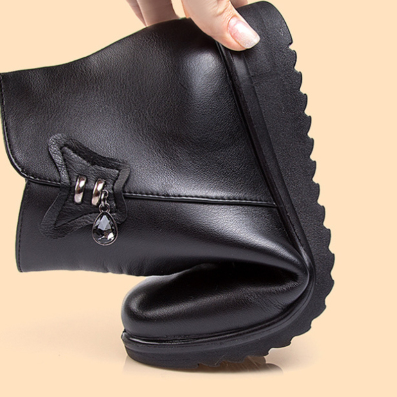 Bottines en cuir noir femme confortable-Pauline