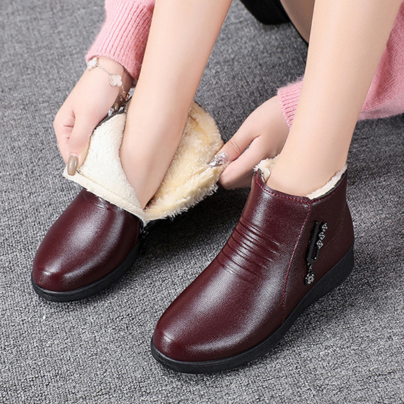 Bottines en cuir noir femme peluche confortable-Mia