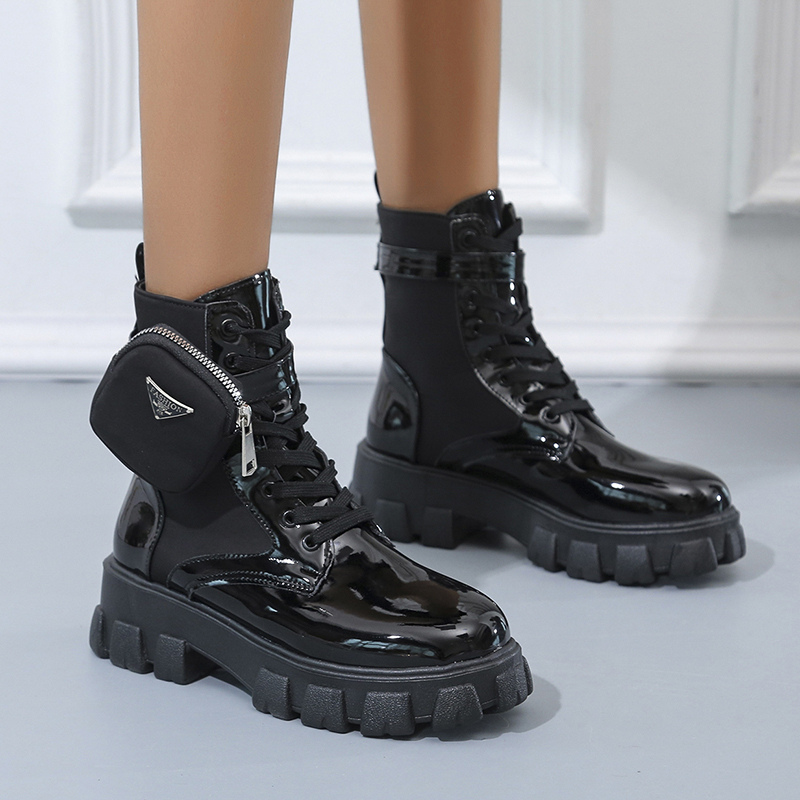 Bottines en cuir noir femme brillante moto-Paula