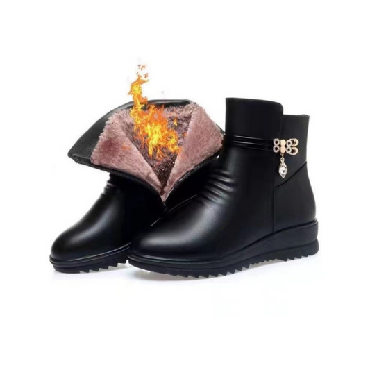 Bottines en noir cuir femme en coton semelle souple-Milena