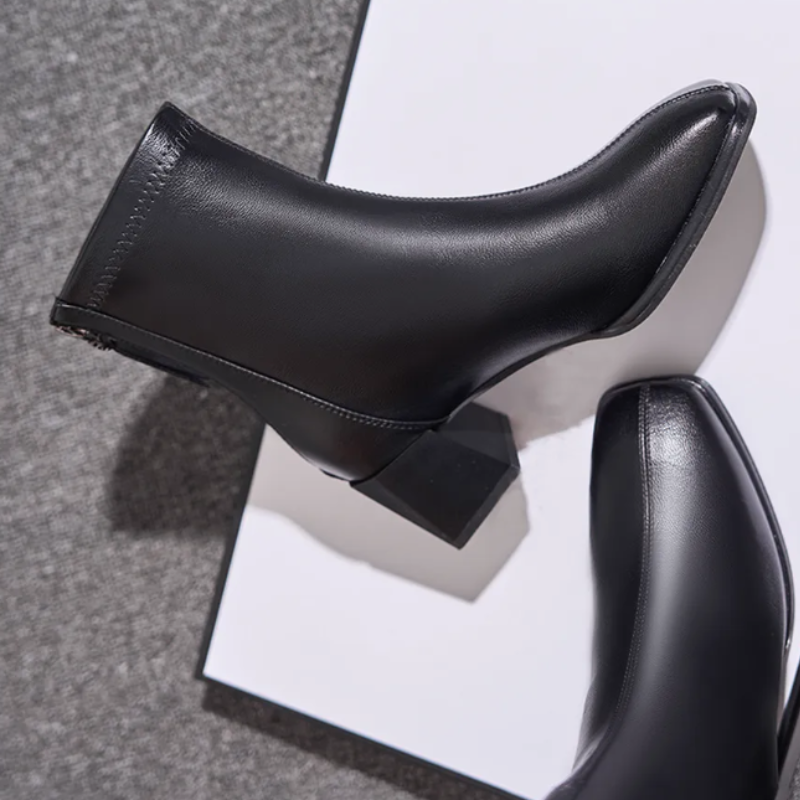 Bottines femme noir talon fermeture éclair tendance-Lina