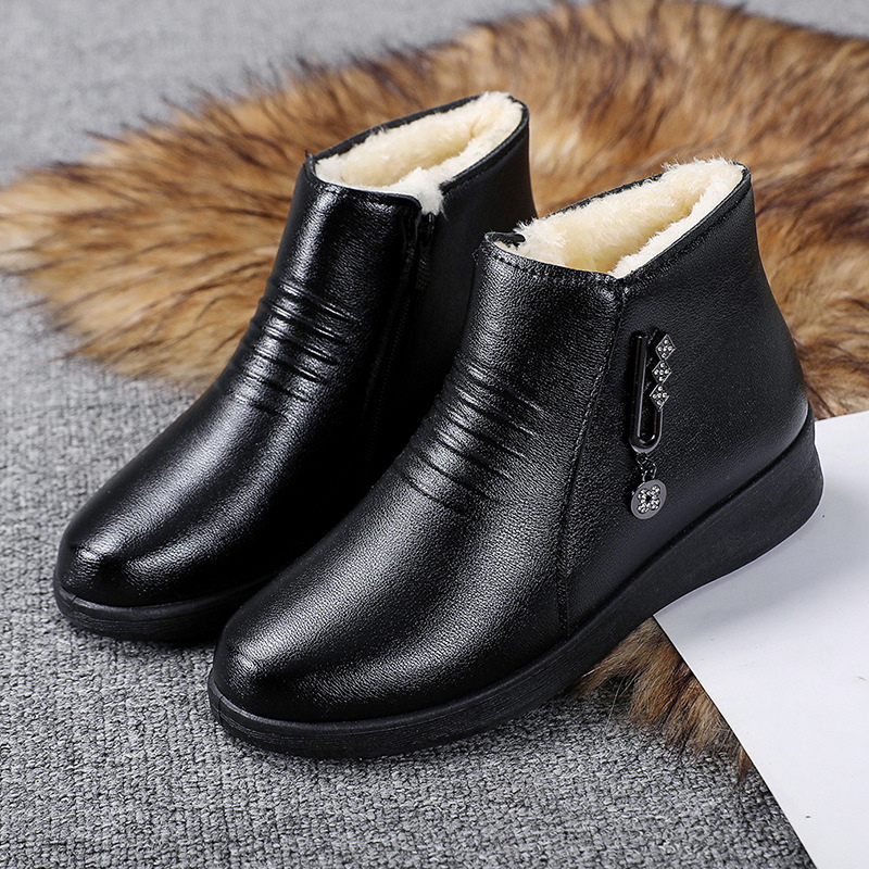Bottines en cuir noir femme peluche confortable-Mia