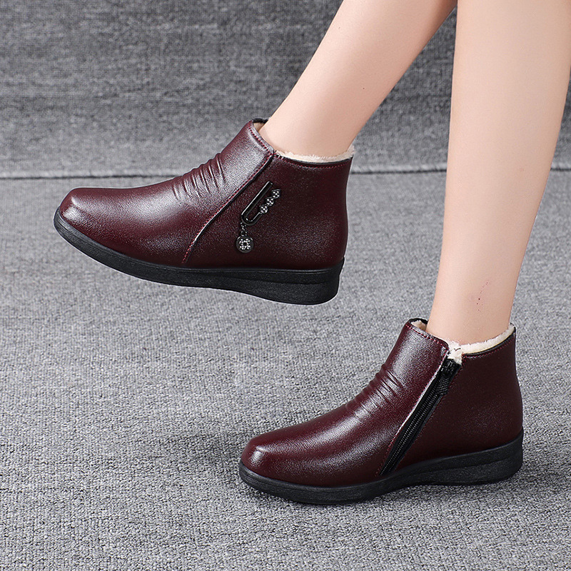 Bottines en cuir noir femme peluche confortable-Mia