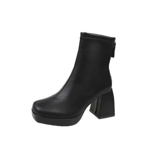 Bottines femme noir talon fermeture éclair tendance-Lina