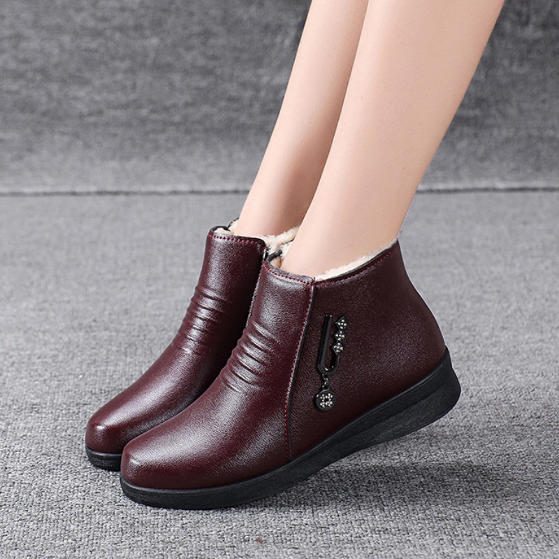Bottines en cuir noir femme peluche confortable-Mia