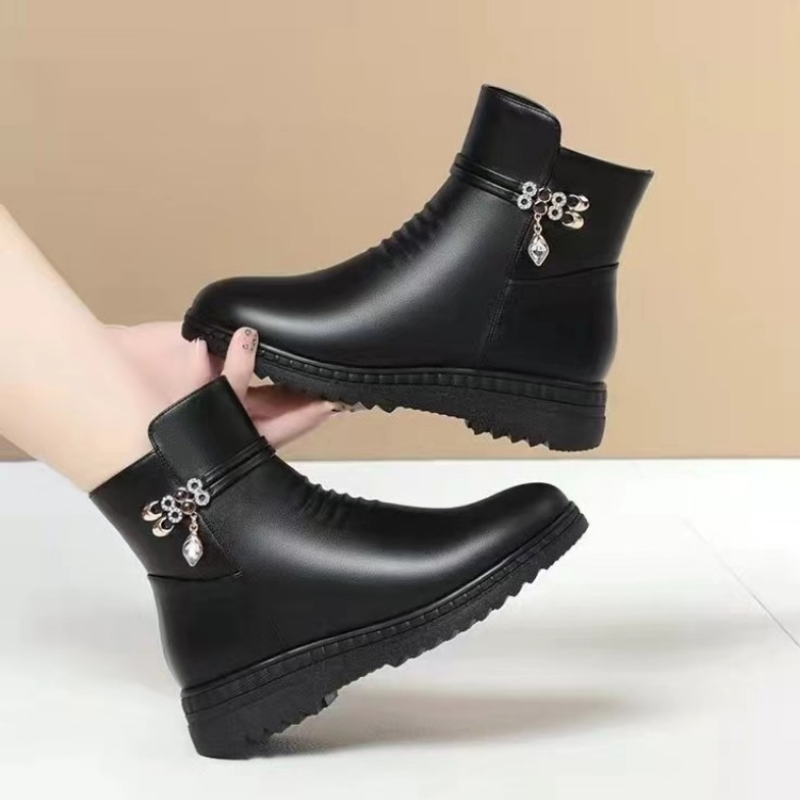 Bottines en noir cuir femme en coton semelle souple-Milena