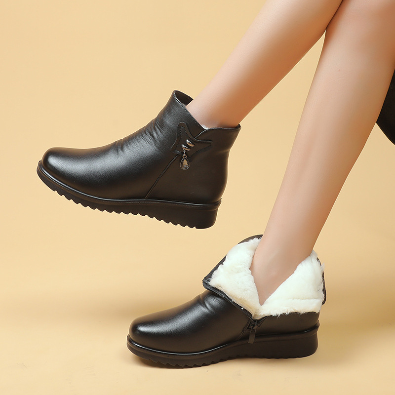 Bottines en cuir noir femme confortable-Pauline