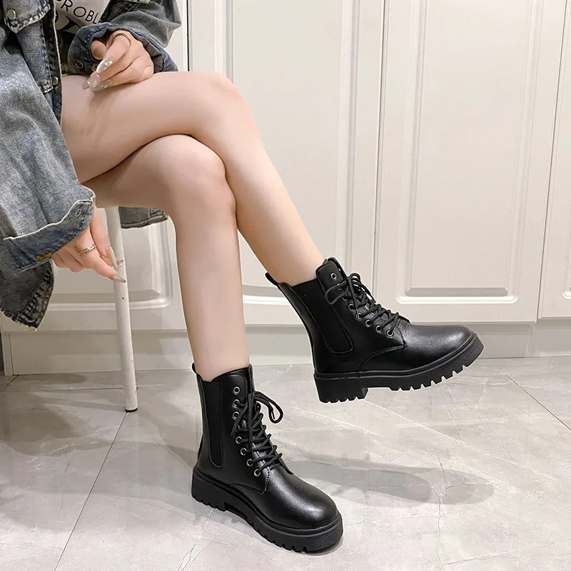 Bottines en cuir noir femme décontractées brillantes-Luna