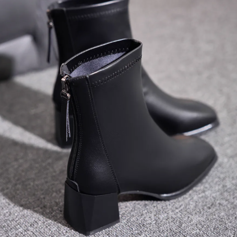 Bottines femme noir talon fermeture éclair tendance-Lina