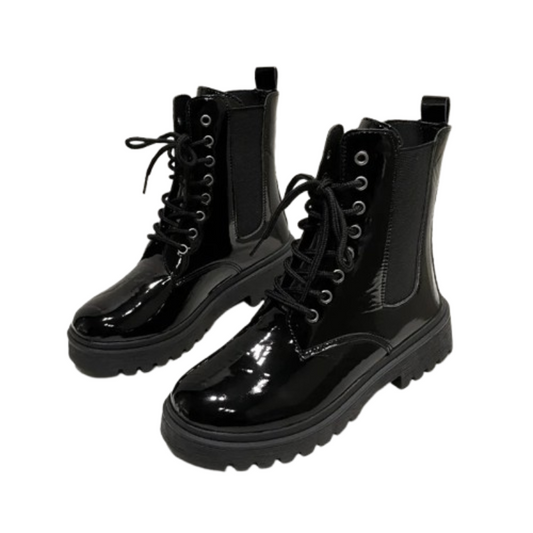 Bottines en cuir noir femme décontractées brillantes-Luna