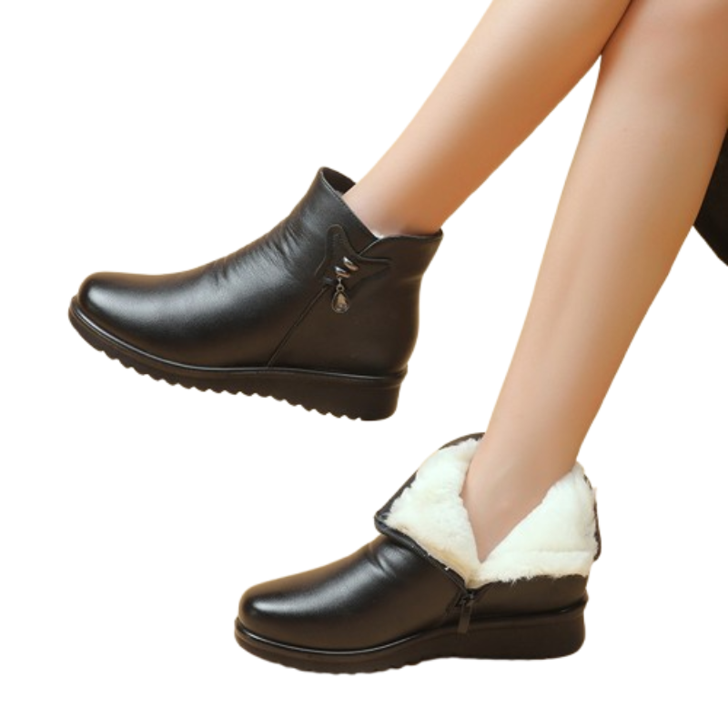 Bottines en cuir noir femme confortable-Pauline