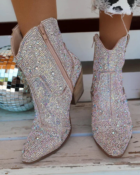 Bottines pointue femme paillettes scintillantes chic-Romane