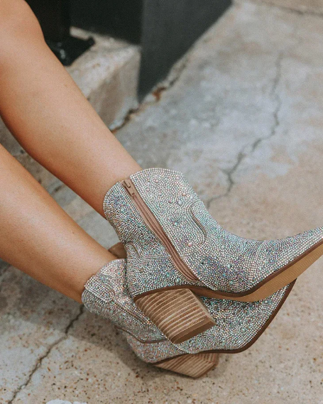 Bottines pointue femme paillettes scintillantes chic-Romane