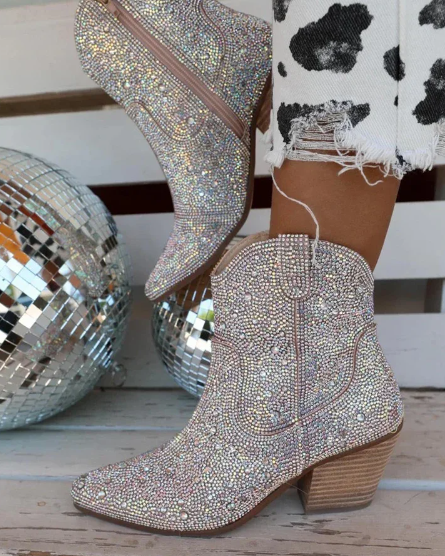 Bottines pointue femme paillettes scintillantes chic-Romane