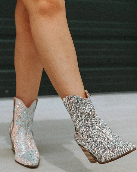 Bottines pointue femme paillettes scintillantes chic-Romane