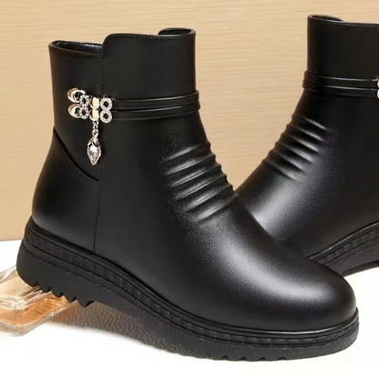 Bottines en noir cuir femme en coton semelle souple-Milena