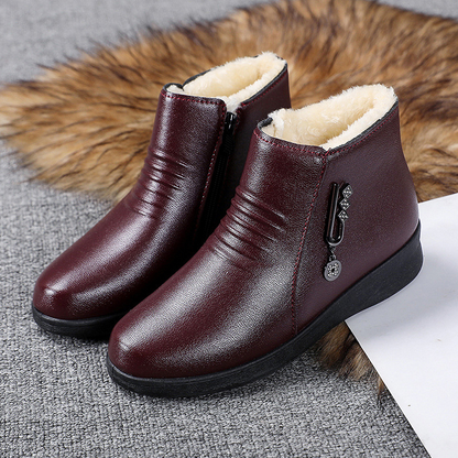 Bottines en cuir noir femme peluche confortable-Mia