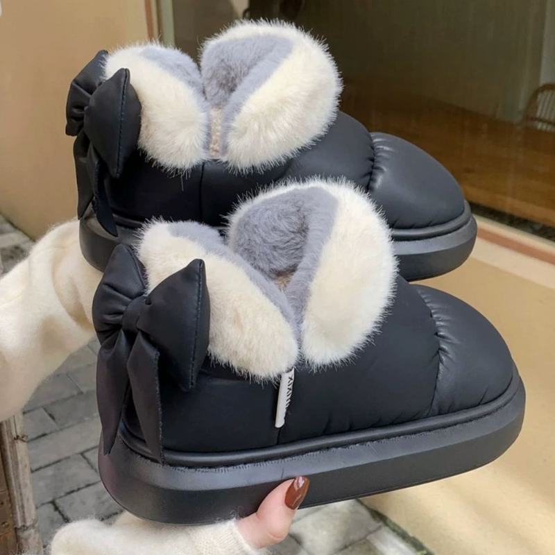 Bottines femme neige à nœud papillon épaisse-Lina