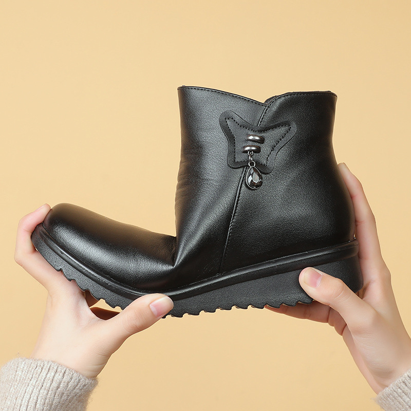 Bottines en cuir noir femme confortable-Pauline