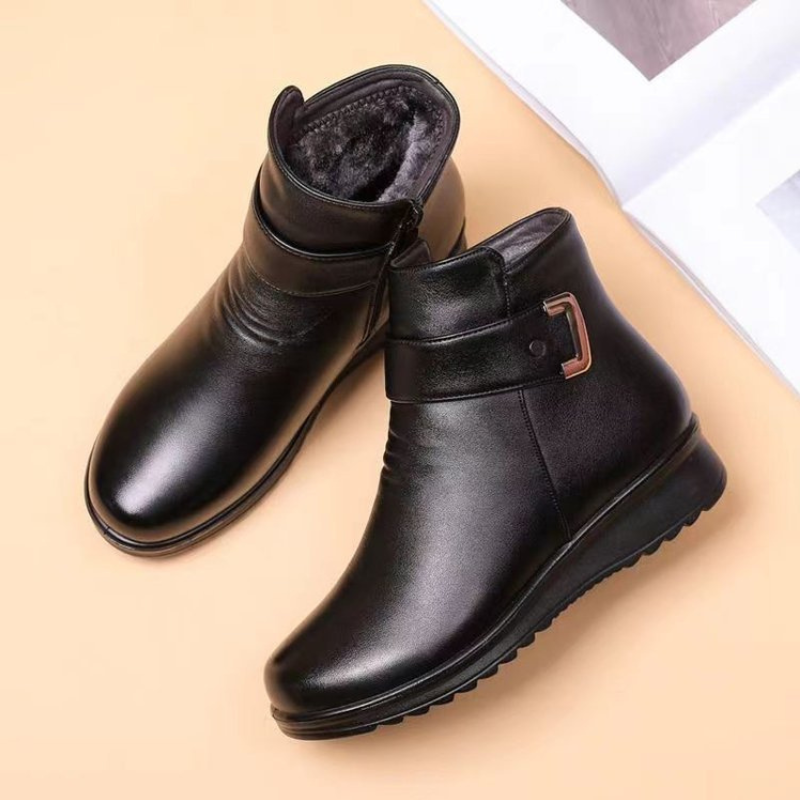 Bottines en cuir noir femme semelles plates, simples-Nina