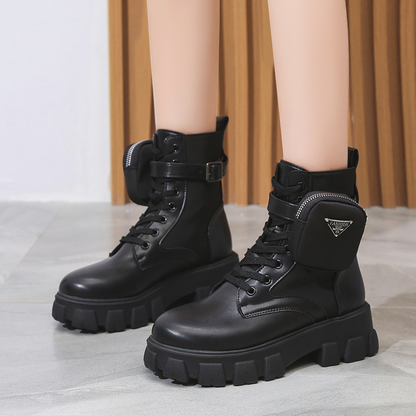 Bottines en cuir noir femme brillante moto-Paula