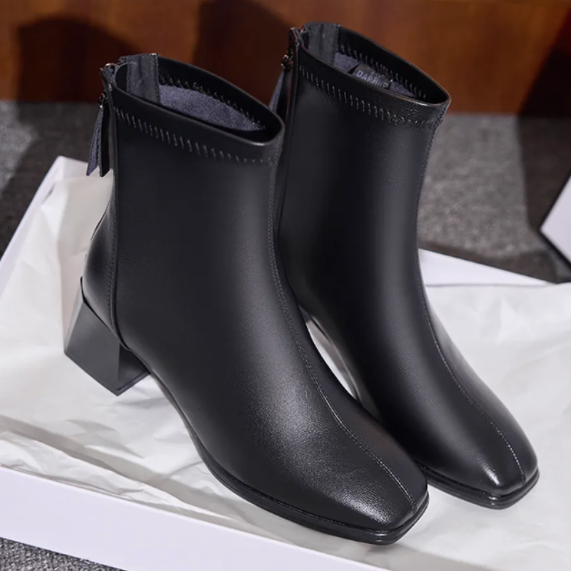 Bottines femme noir talon fermeture éclair tendance-Lina