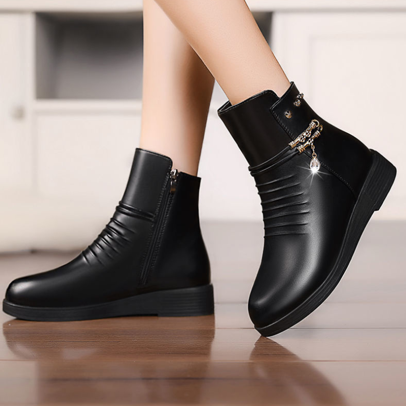 Bottines en noir cuir femme en coton semelle souple-Milena