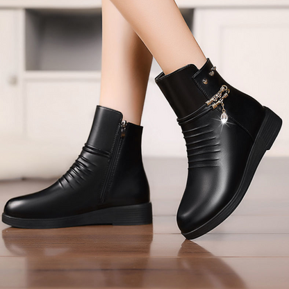 Bottines en noir cuir femme en coton semelle souple-Milena