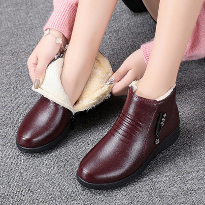 Bottines en cuir noir femme peluche confortable-Mia