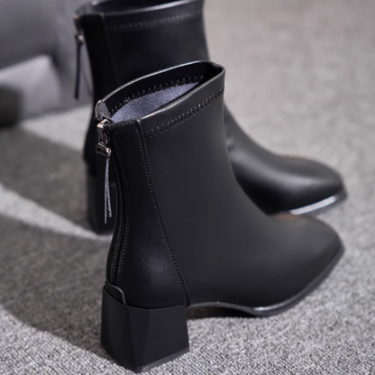 Bottines femme noir talon fermeture éclair tendance-Lina