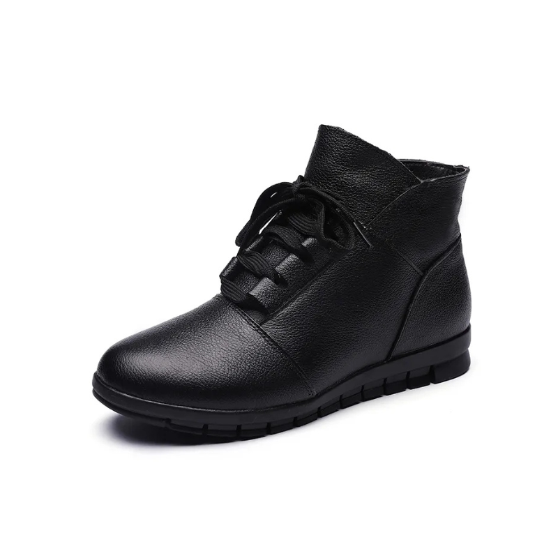 Bottines en cuir noir femme plates avec fermeture éclair classe-Marie