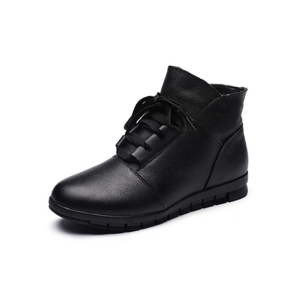 Bottines en cuir noir femme plates avec fermeture éclair classe-Marie