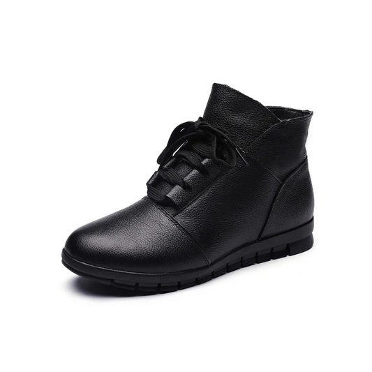 Bottines en cuir noir femme plates avec fermeture éclair classe-Marie