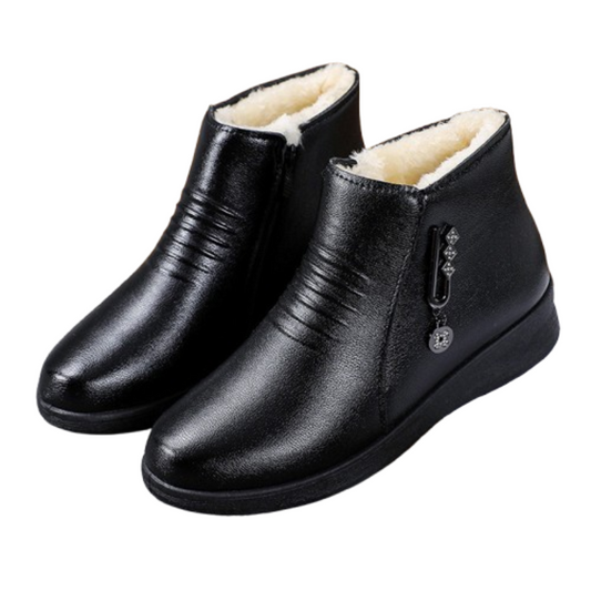 Bottines en cuir noir femme peluche confortable-Mia