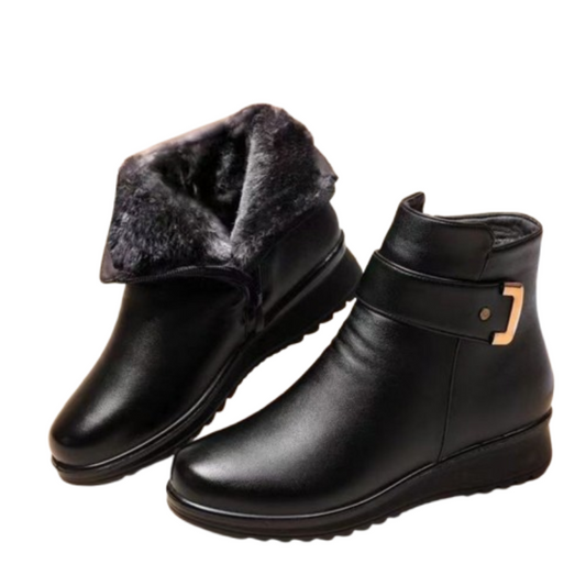 Bottines en cuir noir femme semelles plates, simples-Nina