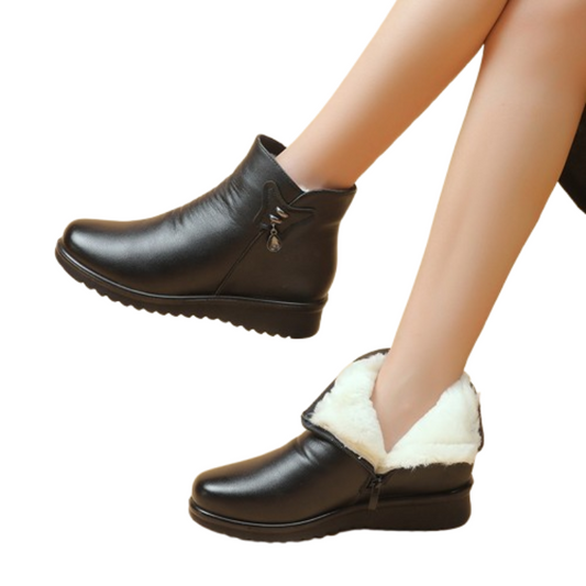 Bottines en cuir noir femme confortable-Pauline