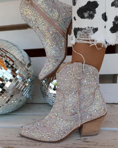 Bottines pointue femme paillettes scintillantes chic-Romane